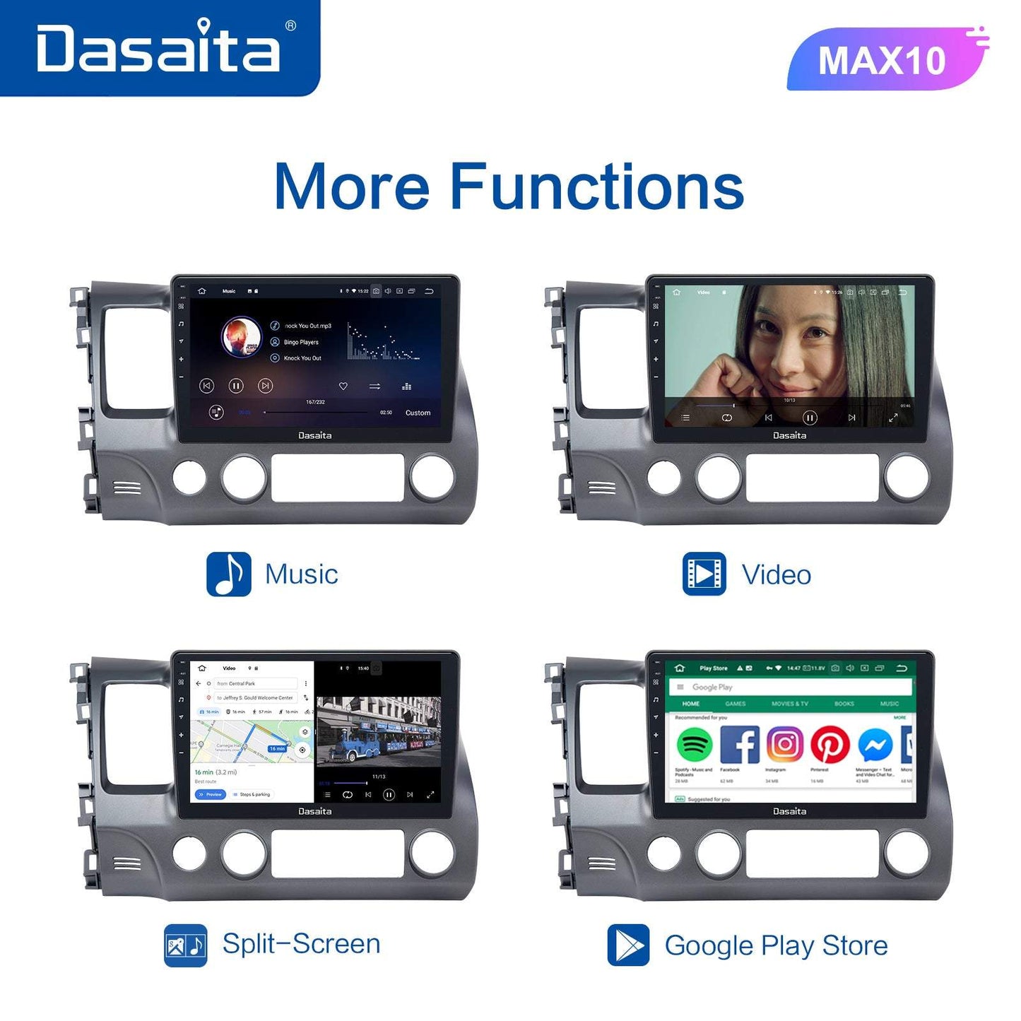 Dasaita MAX11 Honda Civic 2007 2008 2009 2010 2011 Car Stereo 10.2 Inch Carplay Android Auto PX6 4G+64G Android11 1280*720 DSP AHD Radio