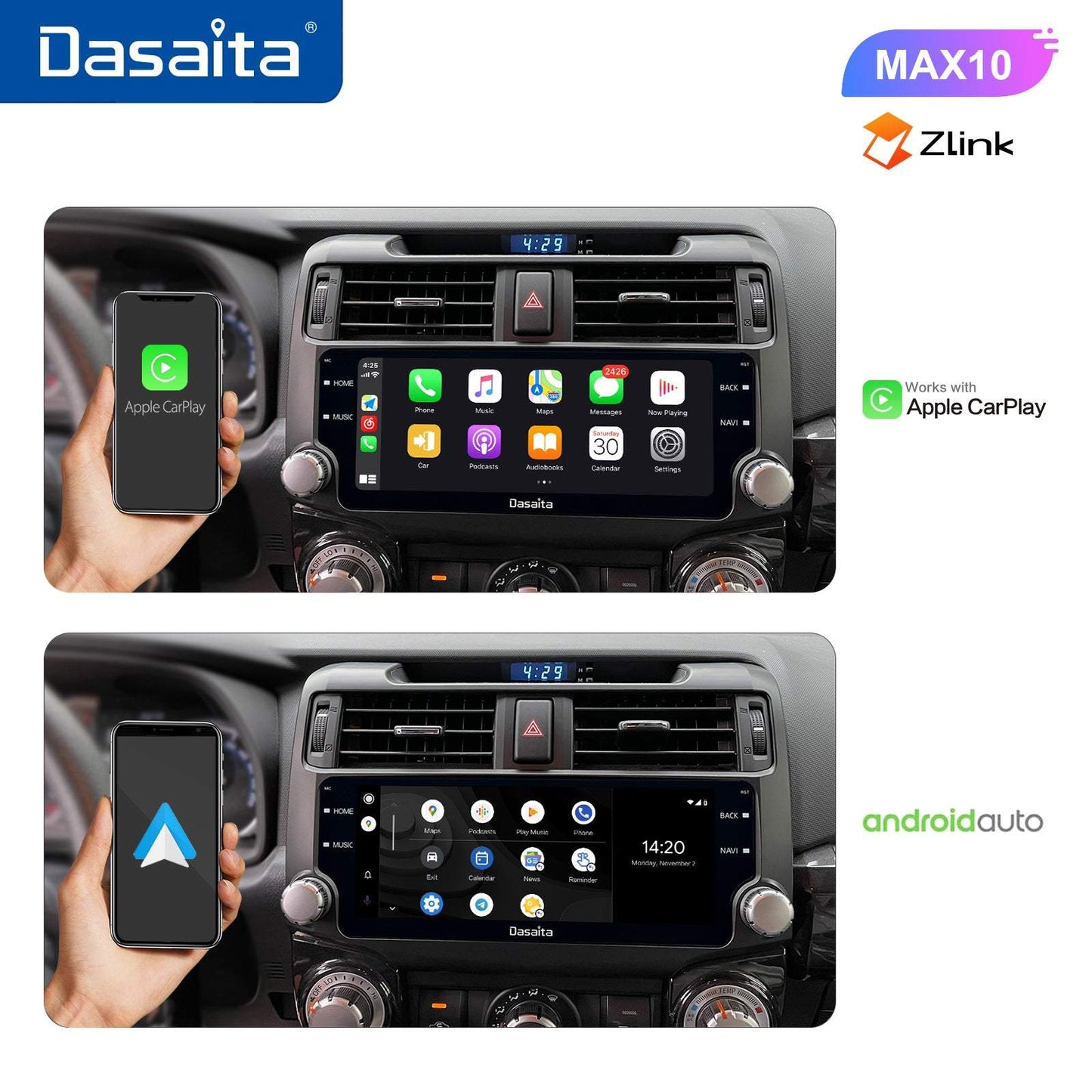 Dasaita MAX11 Toyota 4Runner 2014 2015 2016 2017 2018 Car Stereo 10.25 Inch Carplay Android Auto PX6 4G+64G Android11 1280*480 DSP AHD Radio