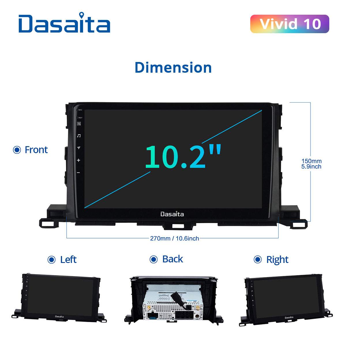 Dasaita Vivid11 Toyota highlander 2015 2016 2017 2018 Car Stereo 10.2 Inch Carplay Android Auto PX6 4G+64G Android11 1280*720 DSP AHD Radio