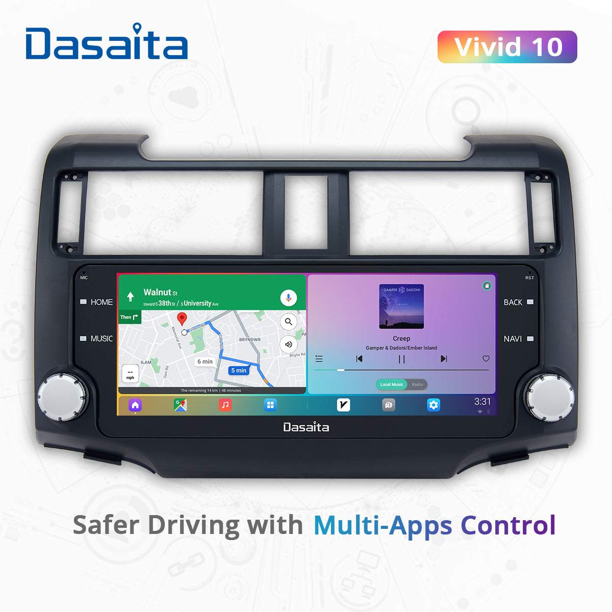 Dasaita Vivid11 Toyota 4Runner 2014 2015 2016 2017 2018 Car Stereo 10.25 Inch Carplay Android Auto PX6 4G+64G Android11 1280*480 DSP AHD Radio
