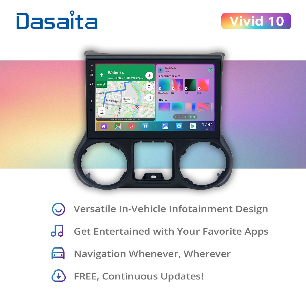 Dasaita Vivid for Jeep Wrangler Radio 2011-2016 Car audio Android Auto Multimedia android Apple Carplay Navigation GPS 4G 64G