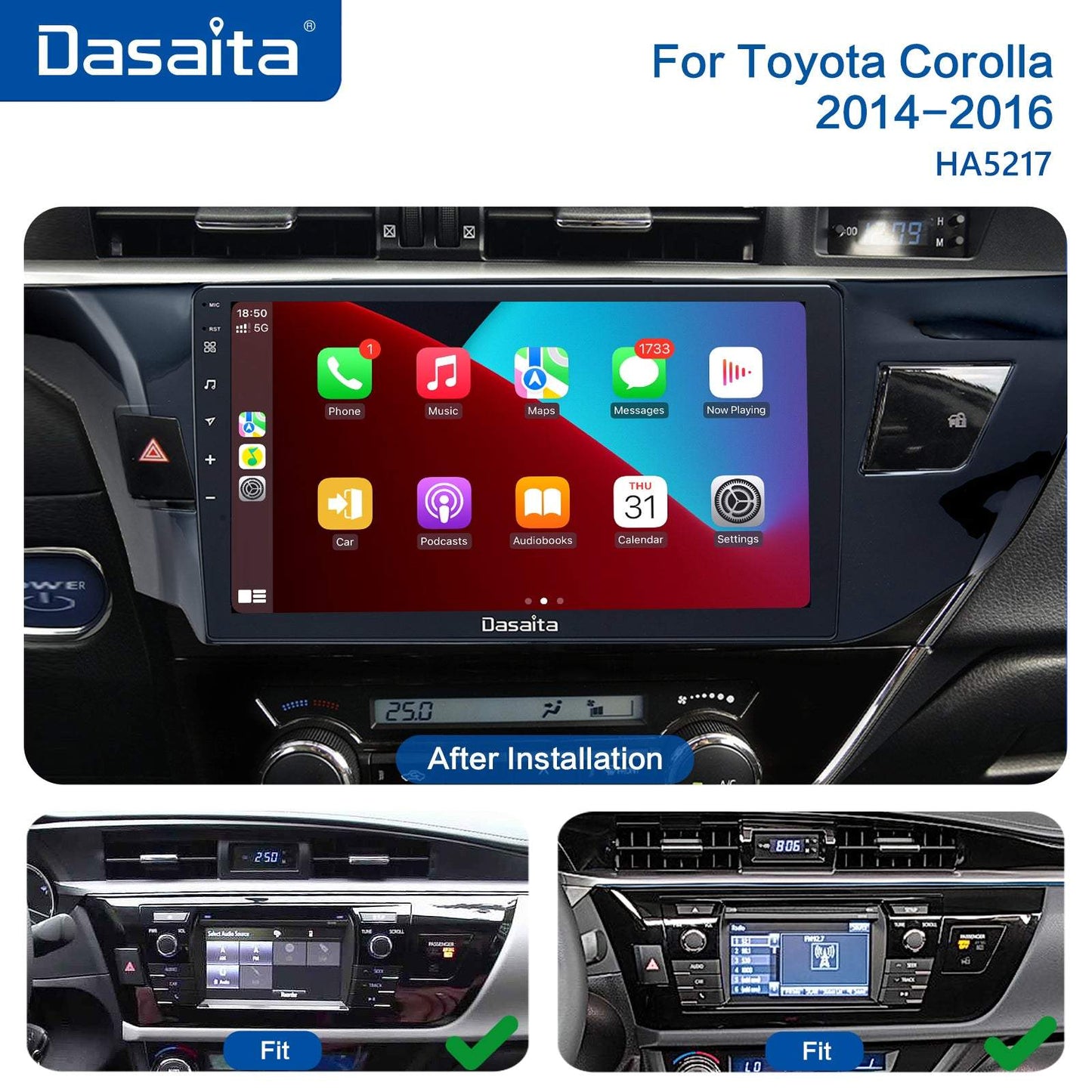 Dasaita Vivid11 Toyota Corolla 2014 2015 2016 Car Stereo 10.2Inch Carplay Android Auto PX6 4G+64G Android11 1280*720 DSP AHD Radio