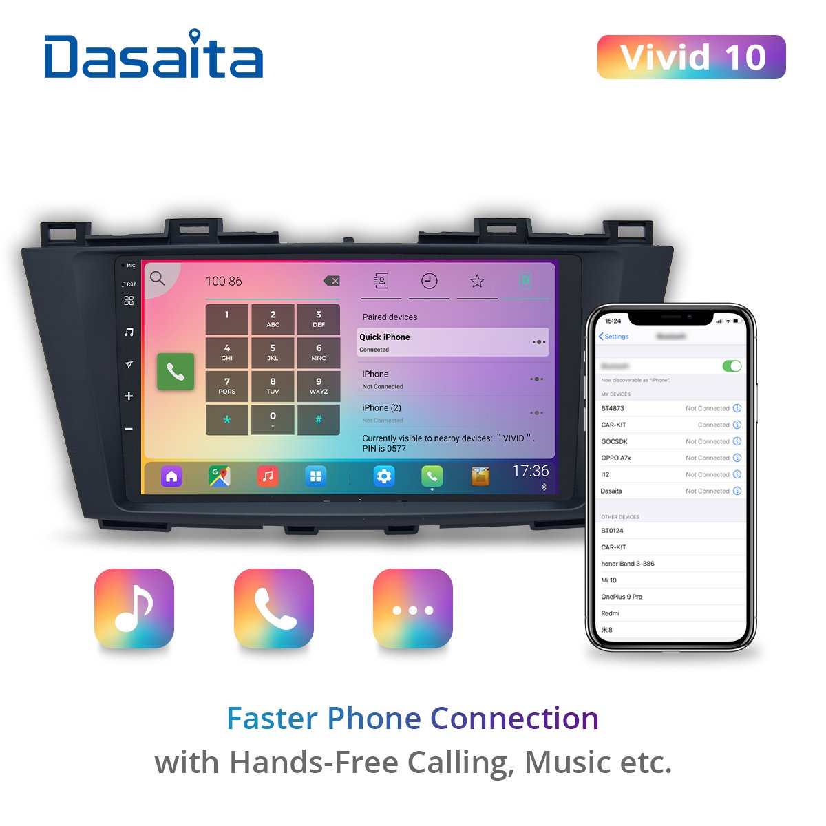 Dasaita Vivid for Mazda 5 2011 2012 2013 2014 Car Autoradio 1 Din Android 10.0 Navigation 9" Multi Touch Screen GPS DSP TDA7850