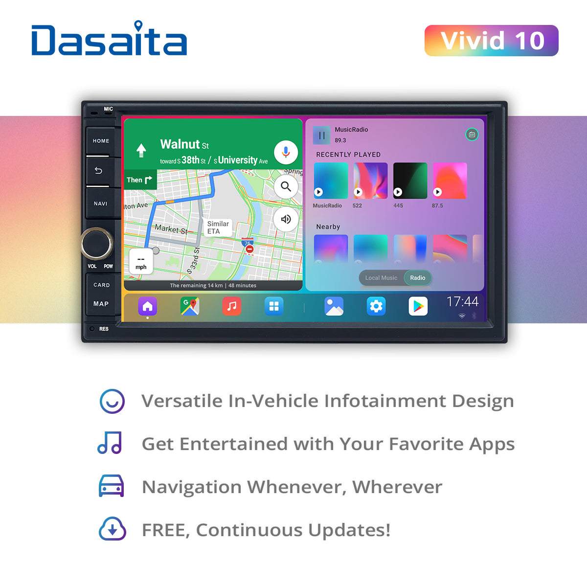 Dasaita Vivid11 Universal Double Din Car Stereo 7 Inch Carplay Android Auto PX6 4G+64G Android11 1024*600 DSP AHD Radio