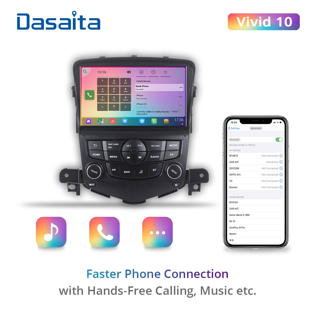 Dasaita Vivid for Chevrolet Cruze 2008 2009 2010 2011 Car 2 Din Android 10.0 Auto Radio 8" Multi Touch Screen Navigation TDA7850