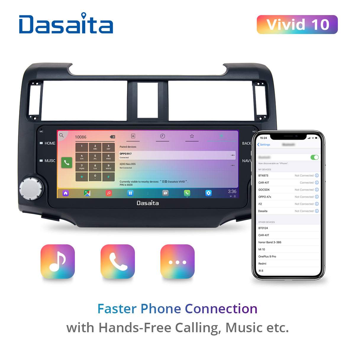 Dasaita Vivid11 Toyota 4Runner 2014 2015 2016 2017 2018 Car Stereo 10.25 Inch Carplay Android Auto PX6 4G+64G Android11 1280*480 DSP AHD Radio
