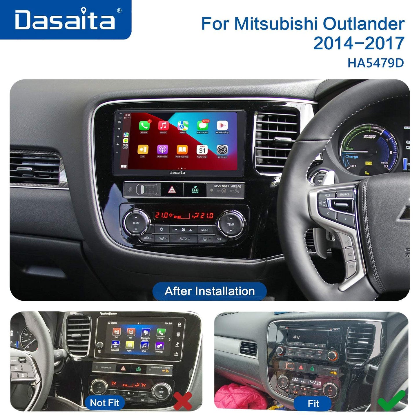 Dasaita MAX10 Mitsubishi Outlander 2014 2015 2016 2017 Car Stereo 9 Inch Carplay Android Auto PX6 4G+64G Android10 1280*720 DSP AHD Radio