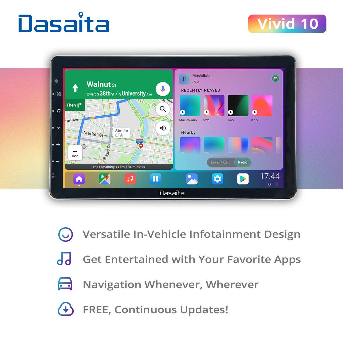 Dasaita Vivid11 Universal Double Din Car Stereo 13.3Inch Carplay Android Auto PX6 4G+64G Android11 1920*1080 DSP AHD Radio