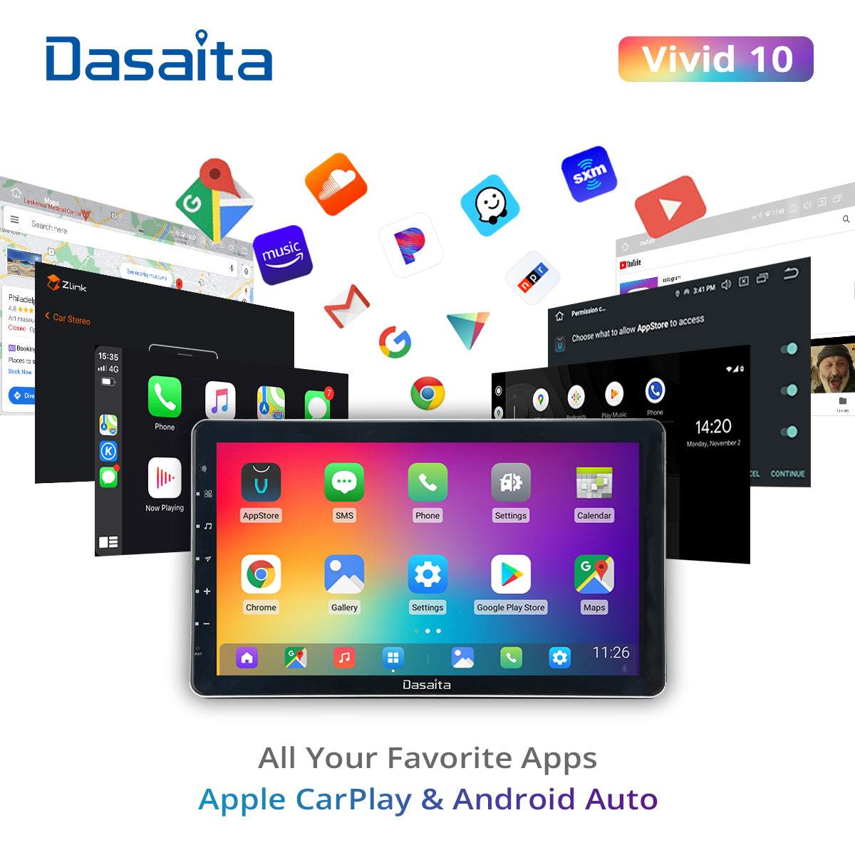 Dasaita Vivid11 Universal Double Din Car Stereo 13.3Inch Carplay Android Auto PX6 4G+64G Android11 1920*1080 DSP AHD Radio