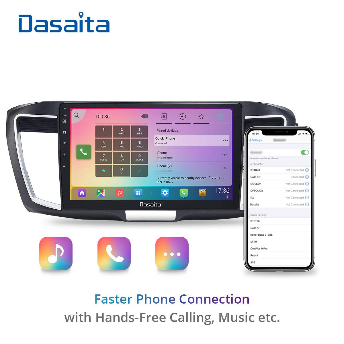 Dasaita Vivid11 Honda Accord 2013 2014 2015 2016 2017 Car Stereo 10.2" Carplay Android Auto 4G+64G Android11 PX6 1280*720 DSP AHD Radio