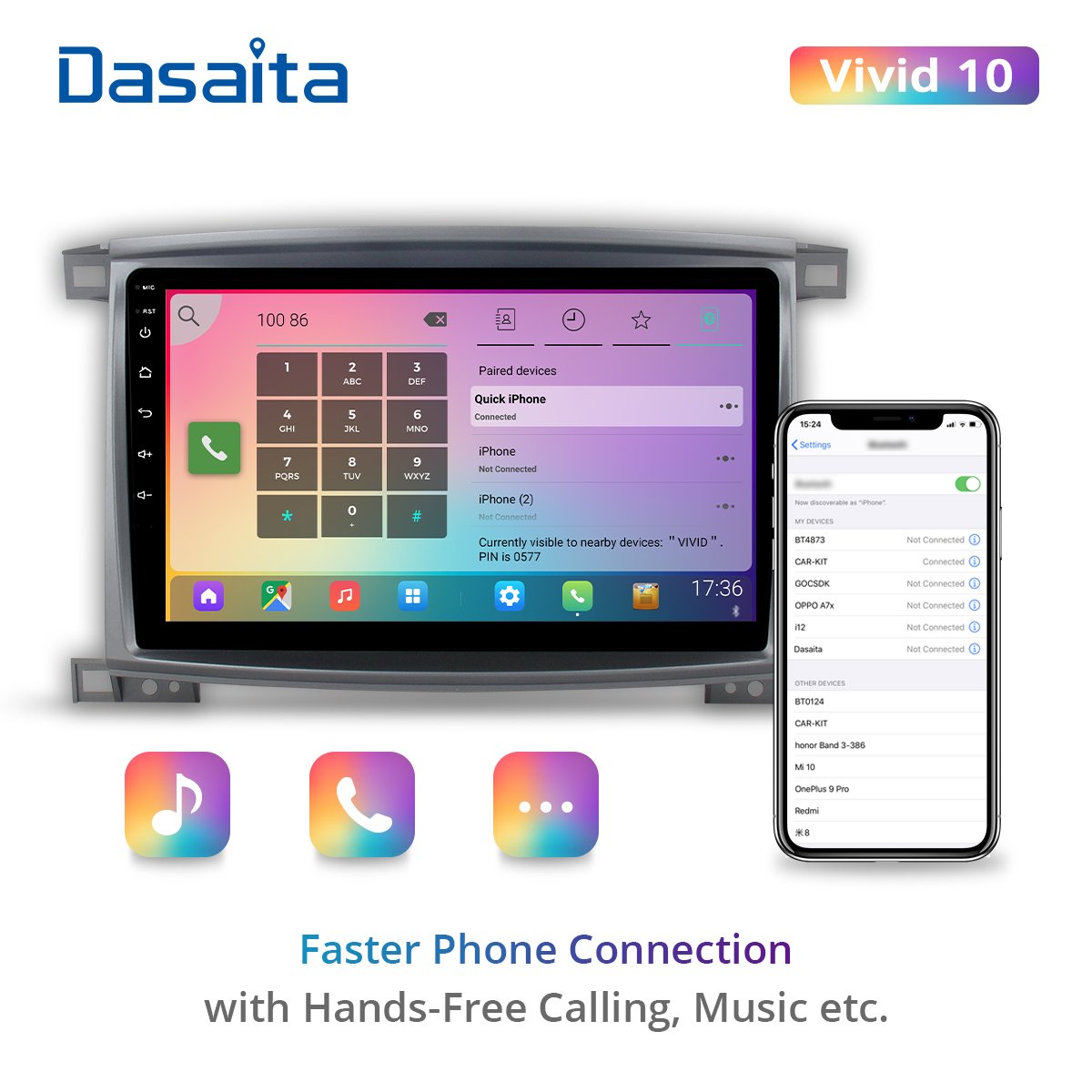 Dasaita Vivid for Toyota LC 100 Land Cruiser 100 2003 Radio 1 Din Android 10.0 Car Stereo GPS Navigation 1280*720 IPS 4G 64G