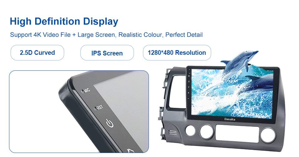 Dasaita MAX11 Honda Civic 2007 2008 2009 2010 2011 Car Stereo 10.2 Inch Carplay Android Auto PX6 4G+64G Android11 1280*720 DSP AHD Radio