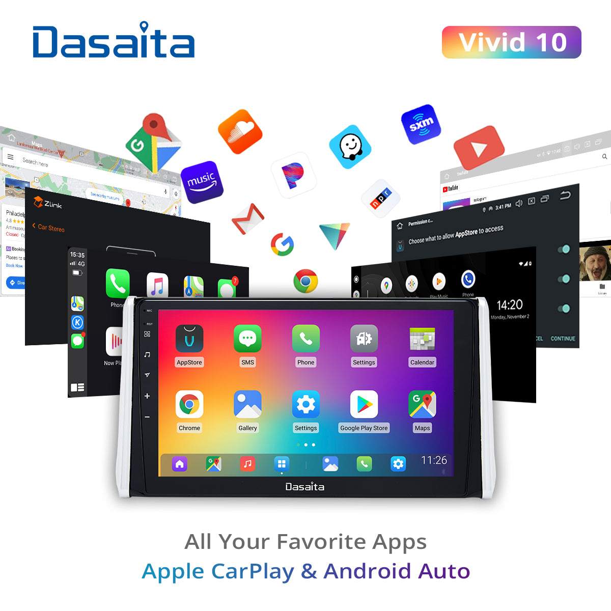 Dasaita Vivid11 Toyota RAV4 2019 2020 2021 Car Stereo 10.2 Inch Carplay Android Auto PX6 4G+64G Android11 1280*720 DSP AHD Radio