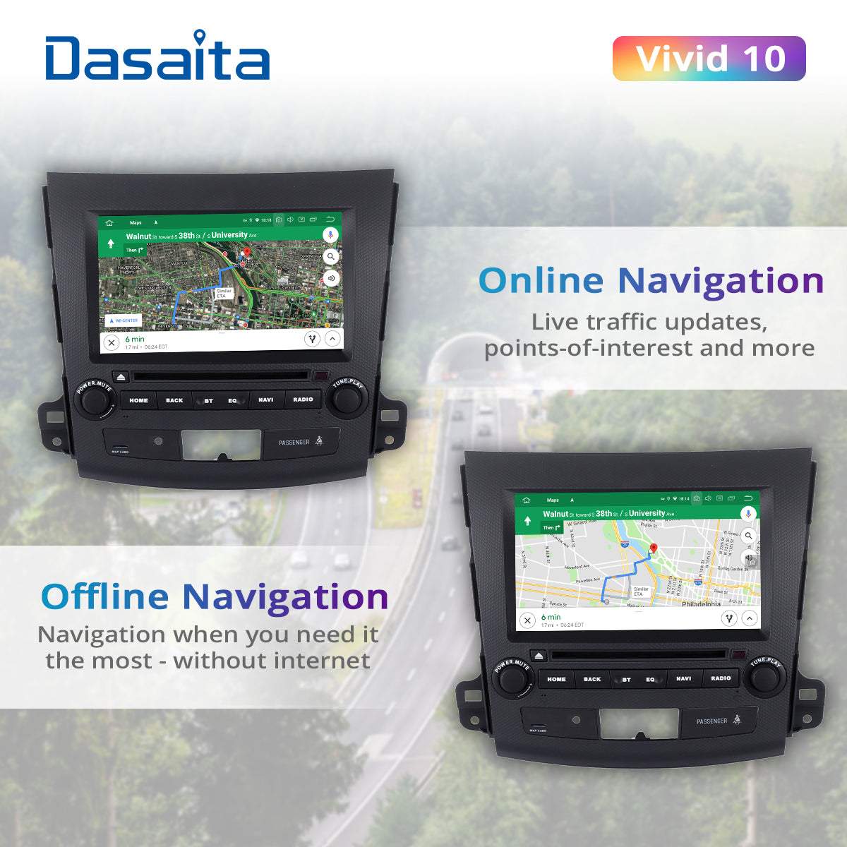Dasaita Vivid10 For Mitsubishi Outlander 2007 2008 2009 2010 2011 2012 2013 Car Stereo Apple Carplay Android Auto Touch Screen 4G+64G DSP Radio