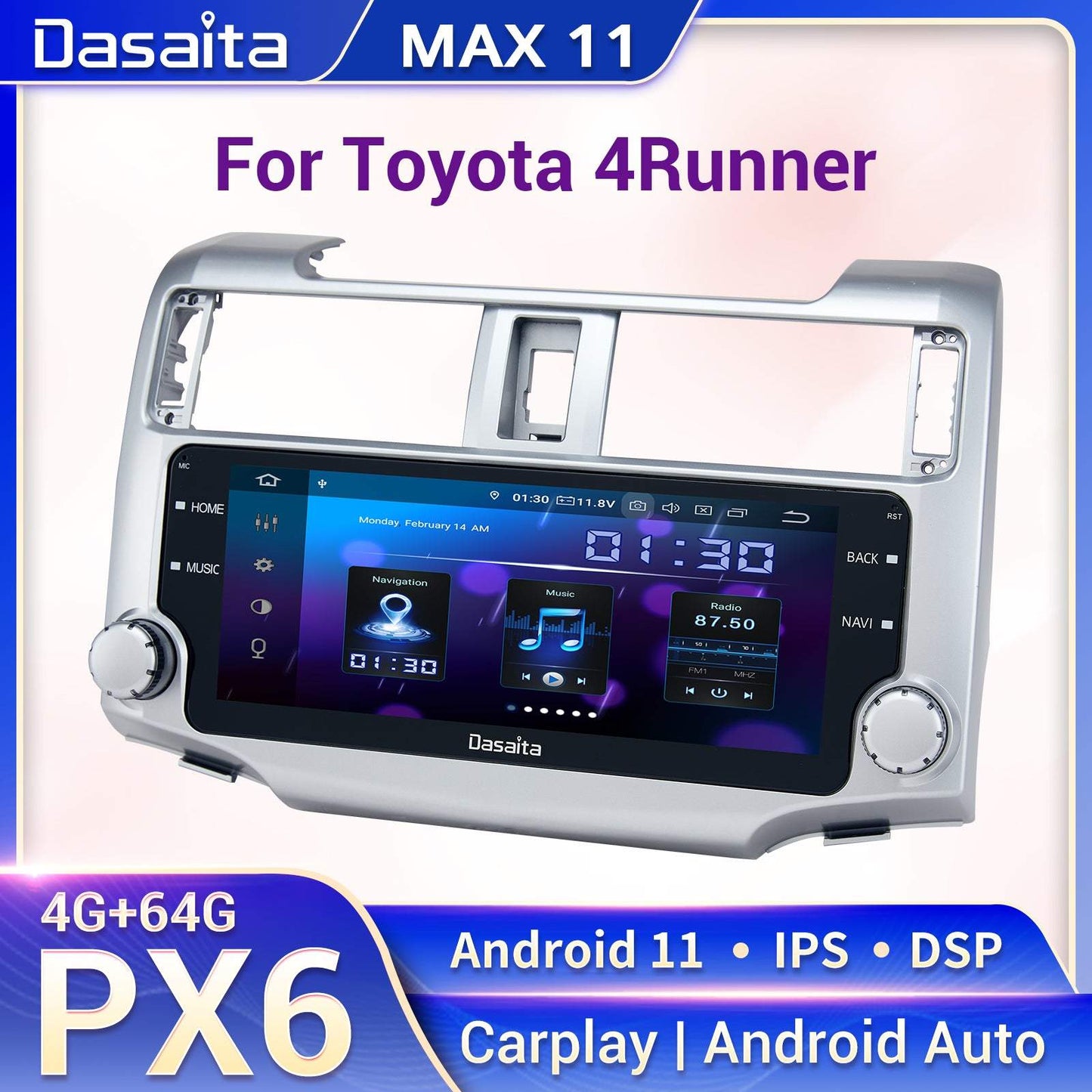 Dasaita MAX10/MAX11 Toyota 4Runner 2014 2015 2016 2017 2018 2019 Car Stereo 10.25 Inch Carplay Android Auto PX6 4G+64G Android10/Android11 1280*480 DSP AHD Radio
