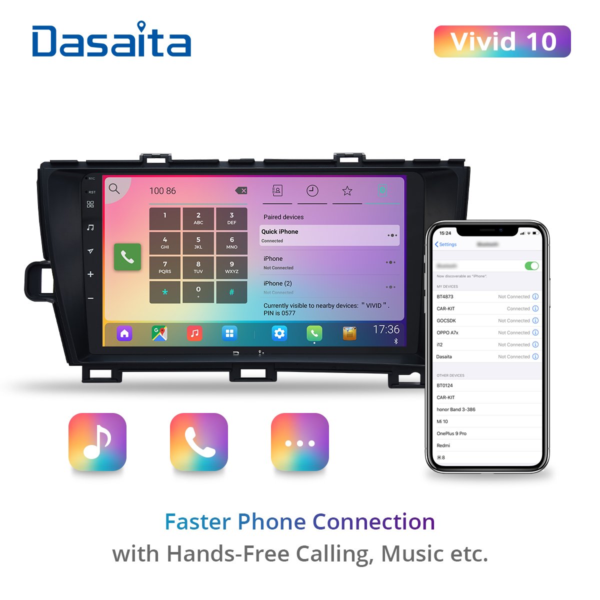 Dasaita Vivid for Toyota Pruis 2009 2010 2011 2012 2013 Car Radio 1 Din GPS 9'' Android 10.0 Touchscreen Multimedia Player