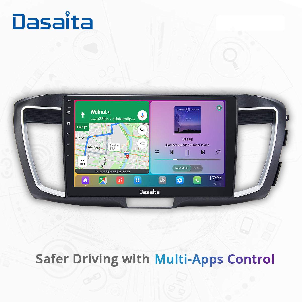 Dasaita Vivid11 Honda Accord 2013 2014 2015 2016 2017 Car Stereo 10.2" Carplay Android Auto 4G+64G Android11 PX6 1280*720 DSP AHD Radio