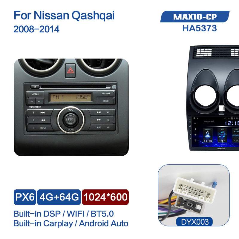 Dasaita (Outlets) MAX10 Nissan Qashqai 2008 2009 2010 2011 2012 2013 2014 Car Stereo 9" Carplay Android Auto PX6 4G+64G Android10 1280*720 DSP Radio