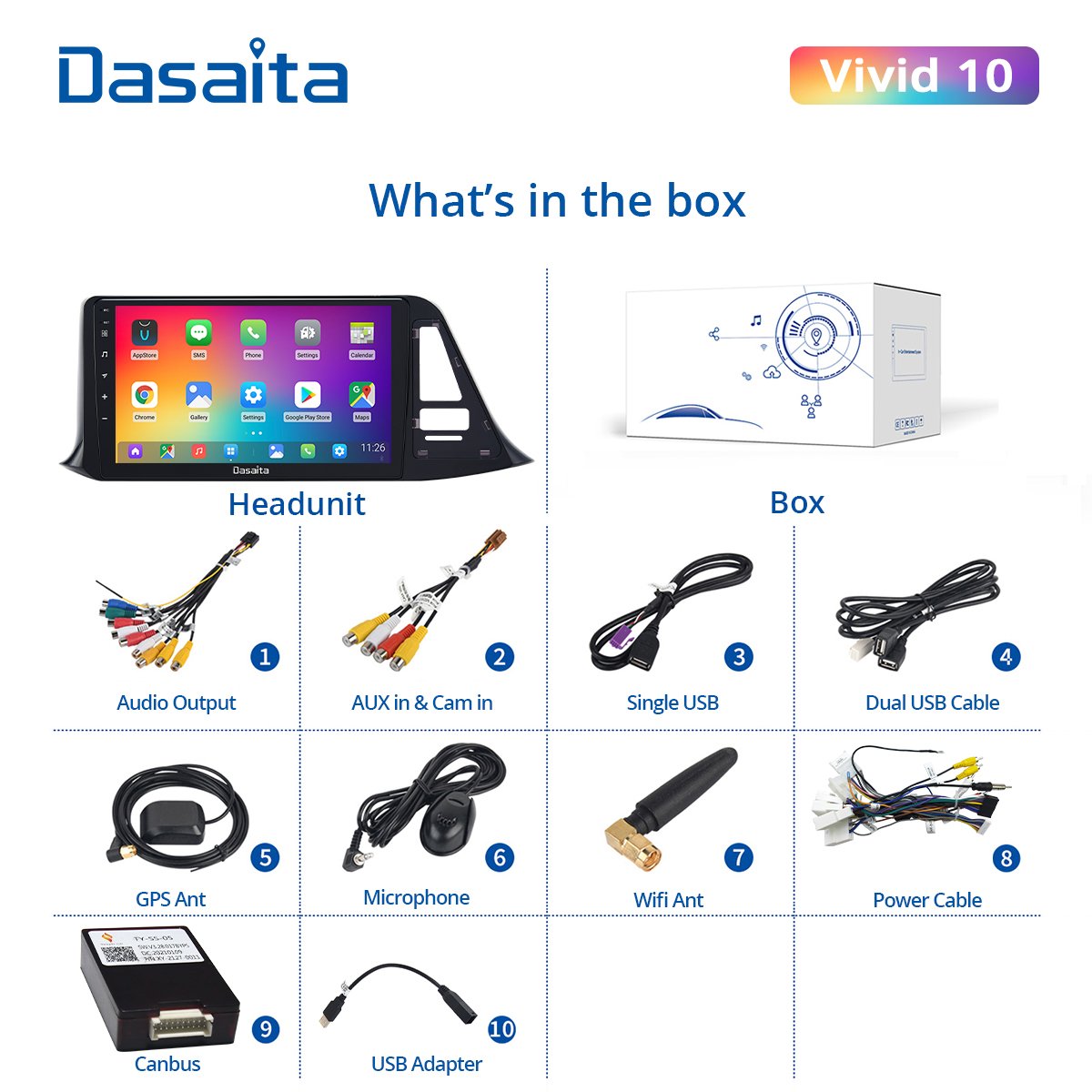 Dasaita Vivid for Toyota CHR 13CM 2016 2017 2018 Car Radio android Apple Carplay Android Auto Navigator GPS DPS 1280*720 4G 64G