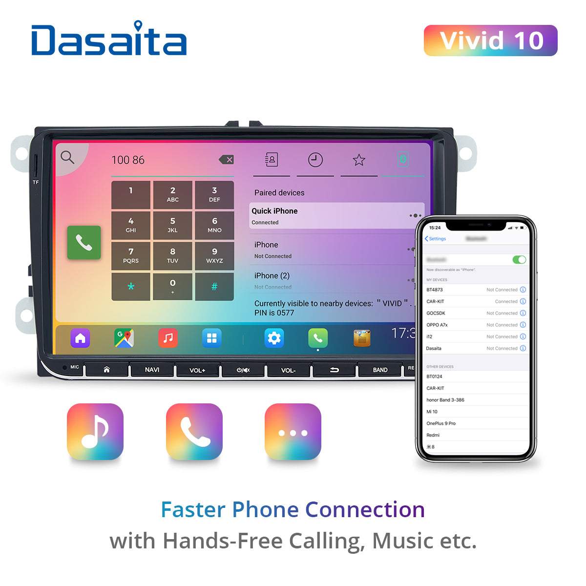 Dasaita Vivid11 9 inch for VW Polo Golf Tiguan Universal Car Stereo IPS 4G RAM 64G ROM Amplifier Apple Carplay Spotify