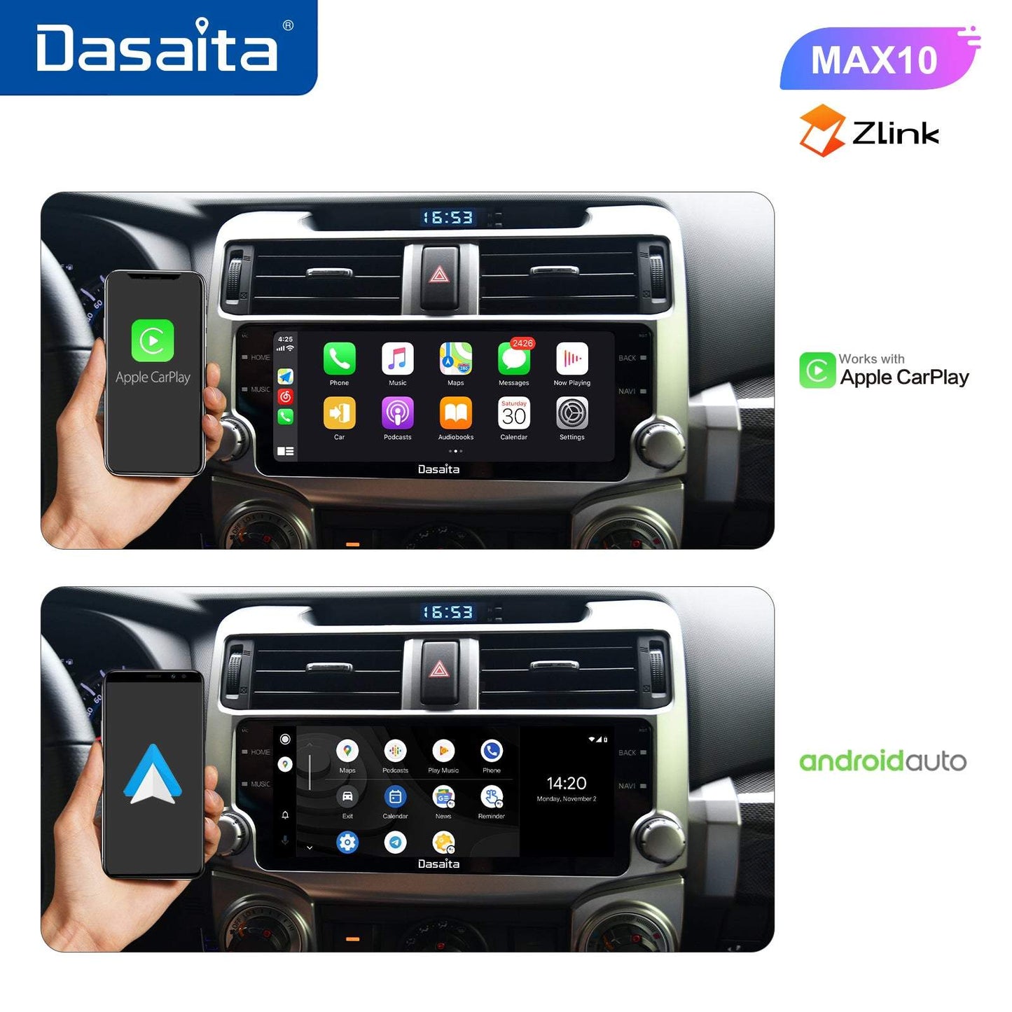 Dasaita MAX10/MAX11 Toyota 4Runner 2014 2015 2016 2017 2018 2019 Car Stereo 10.25 Inch Carplay Android Auto PX6 4G+64G Android10/Android11 1280*480 DSP AHD Radio