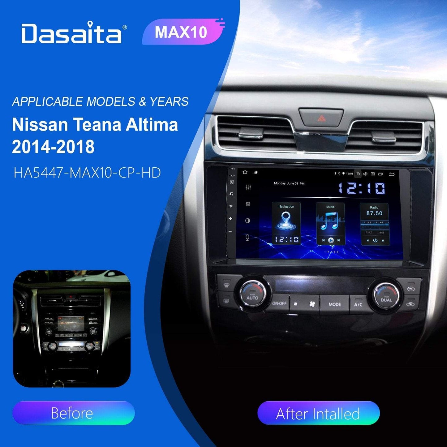 Dasaita MAX11 Nissan Teana Altima 2014 2015 2016 2017 2018 Car Stereo 9 Inch Carplay Android Auto PX6 4G+64G Android11 1280*720 DSP Radio