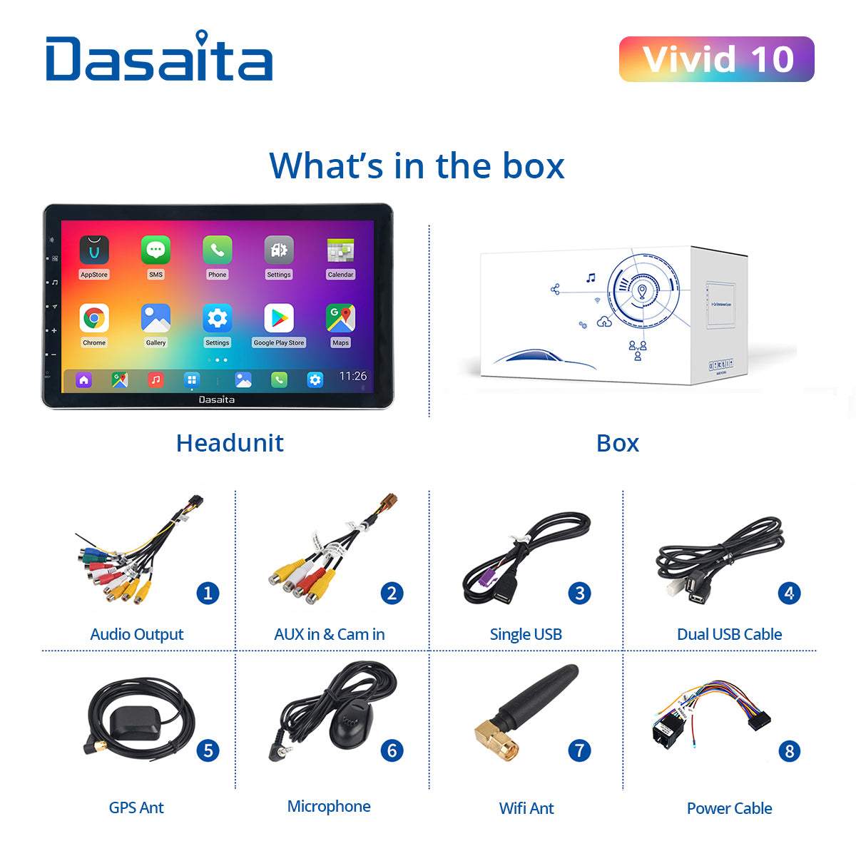 Dasaita Vivid11 Universal Double Din Car Stereo 13.3Inch Carplay Android Auto PX6 4G+64G Android11 1920*1080 DSP AHD Radio