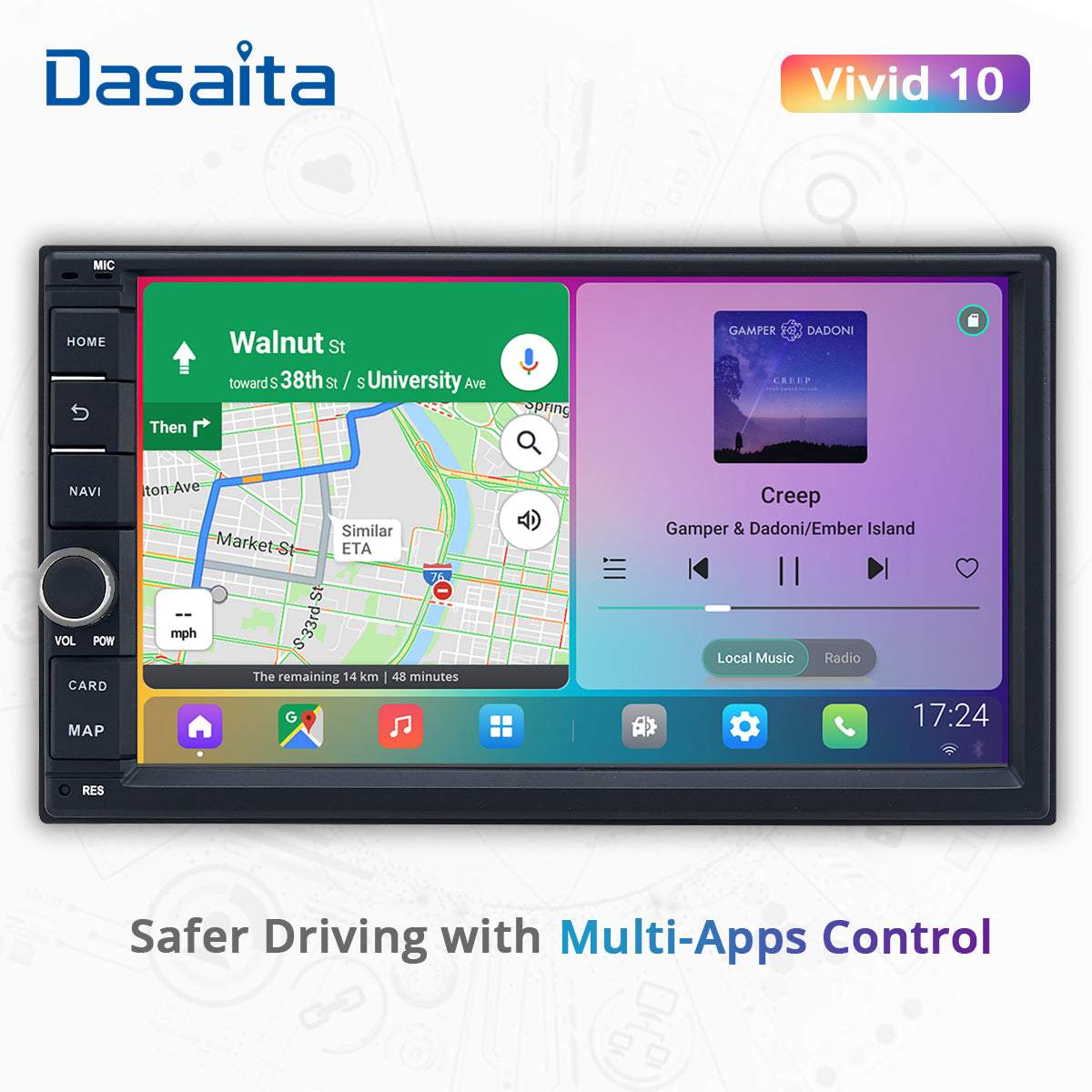 Dasaita Vivid11 Universal Double Din Car Stereo 7 Inch Carplay Android Auto PX6 4G+64G Android11 1024*600 DSP AHD Radio