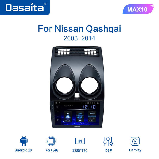 Dasaita (Outlets) MAX10 Nissan Qashqai 2008 2009 2010 2011 2012 2013 2014 Car Stereo 9" Carplay Android Auto PX6 4G+64G Android10 1280*720 DSP Radio