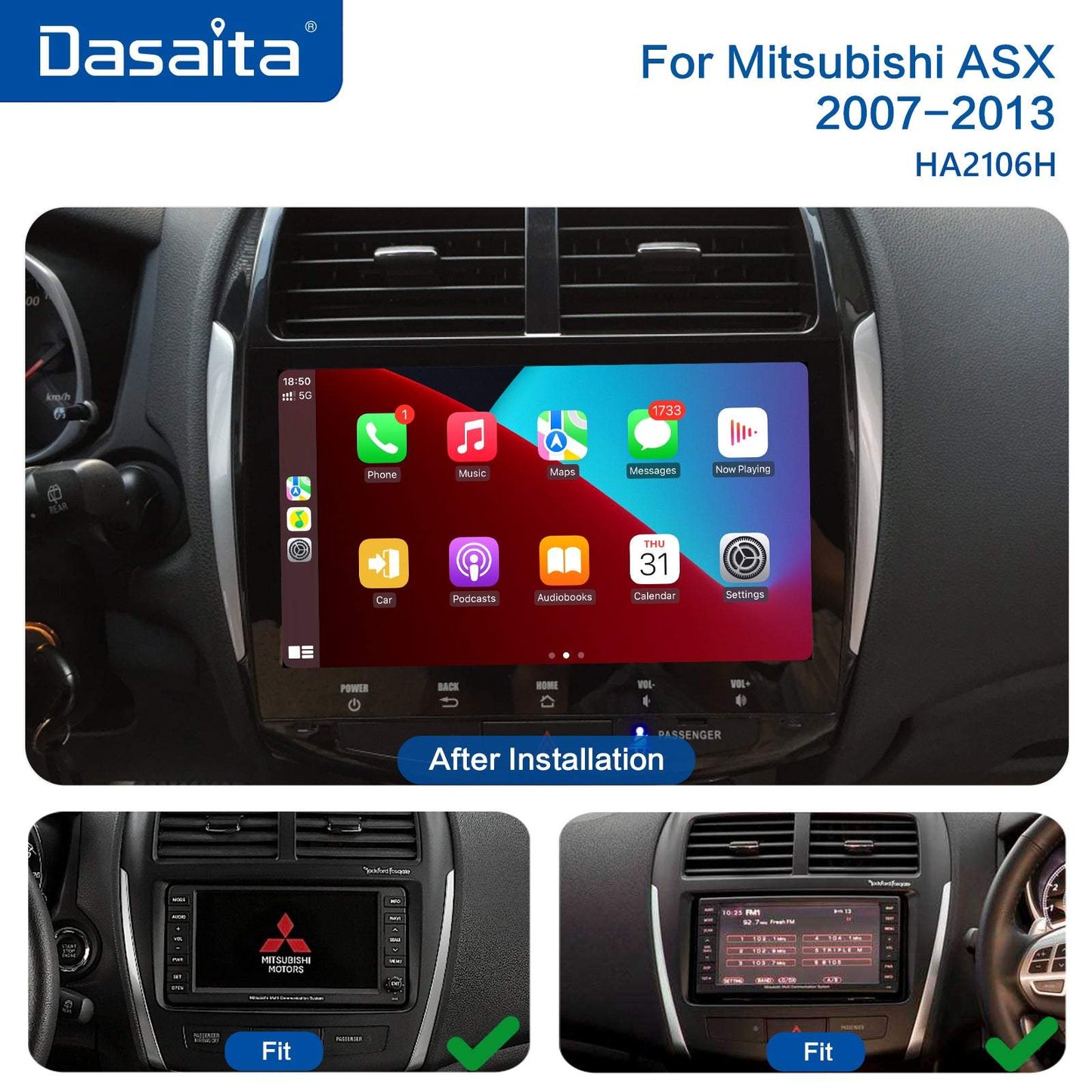 Dasaita MAX10/MAX11 Mitsubishi ASX 2007 2008 2009 2010 2011 2012 2013 2014 2015 2016 2017 Car Stereo Carplay Android Auto 4+64G Android10/Android11 1280*720 Radio