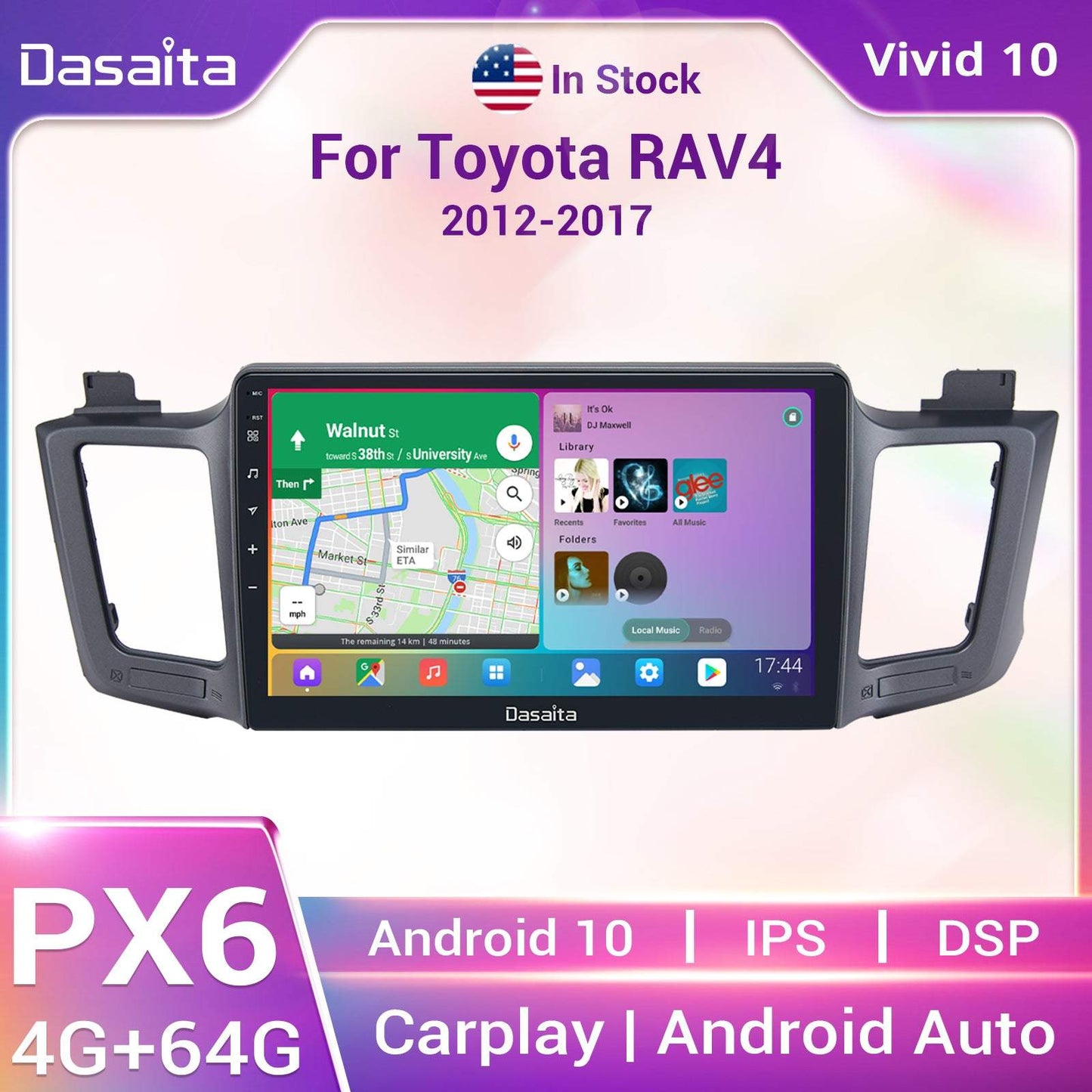 Dasaita Vivid10 Toyota RAV4 2012 2013 2014 2015 2016 2017 Car Stereo 10.2 Inch Carplay Android Auto PX6 4G+64G Android10 1280*720 DSP AHD Radio