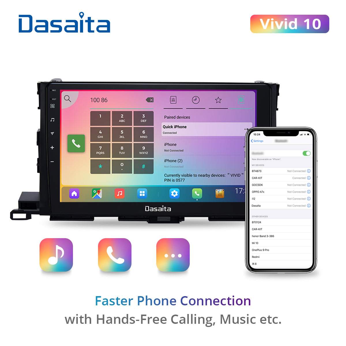 Dasaita Vivid11 Toyota highlander 2015 2016 2017 2018 Car Stereo 10.2 Inch Carplay Android Auto PX6 4G+64G Android11 1280*720 DSP AHD Radio