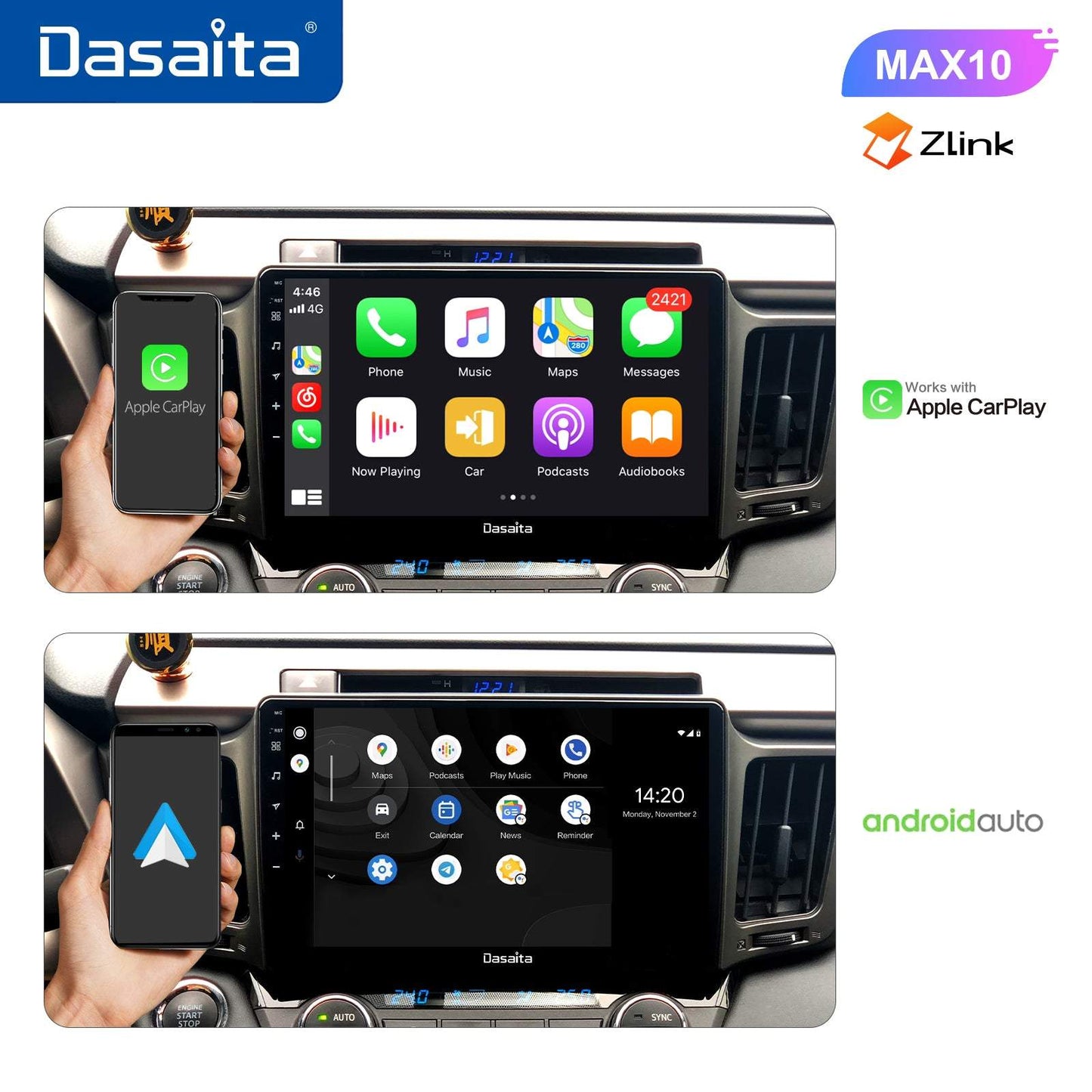 Dasaita MAX11 Toyota RAV4 2012 2013 2014 2015 2016 2017 Car Stereo 10.2 Inch Carplay Android Auto PX6 4G+64G Android11 1280*720 DSP AHD Radio