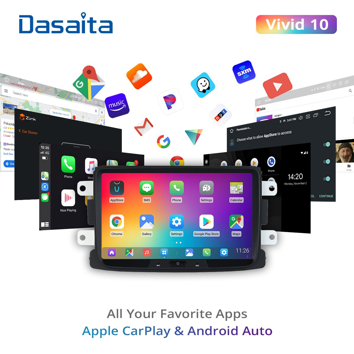 Dasaita Vivid For Xray Renault Universal Dacia Sandero Duster Captur Lada Xray2 2012-2019 radio 1 din android 10 4G RAM 64G ROM