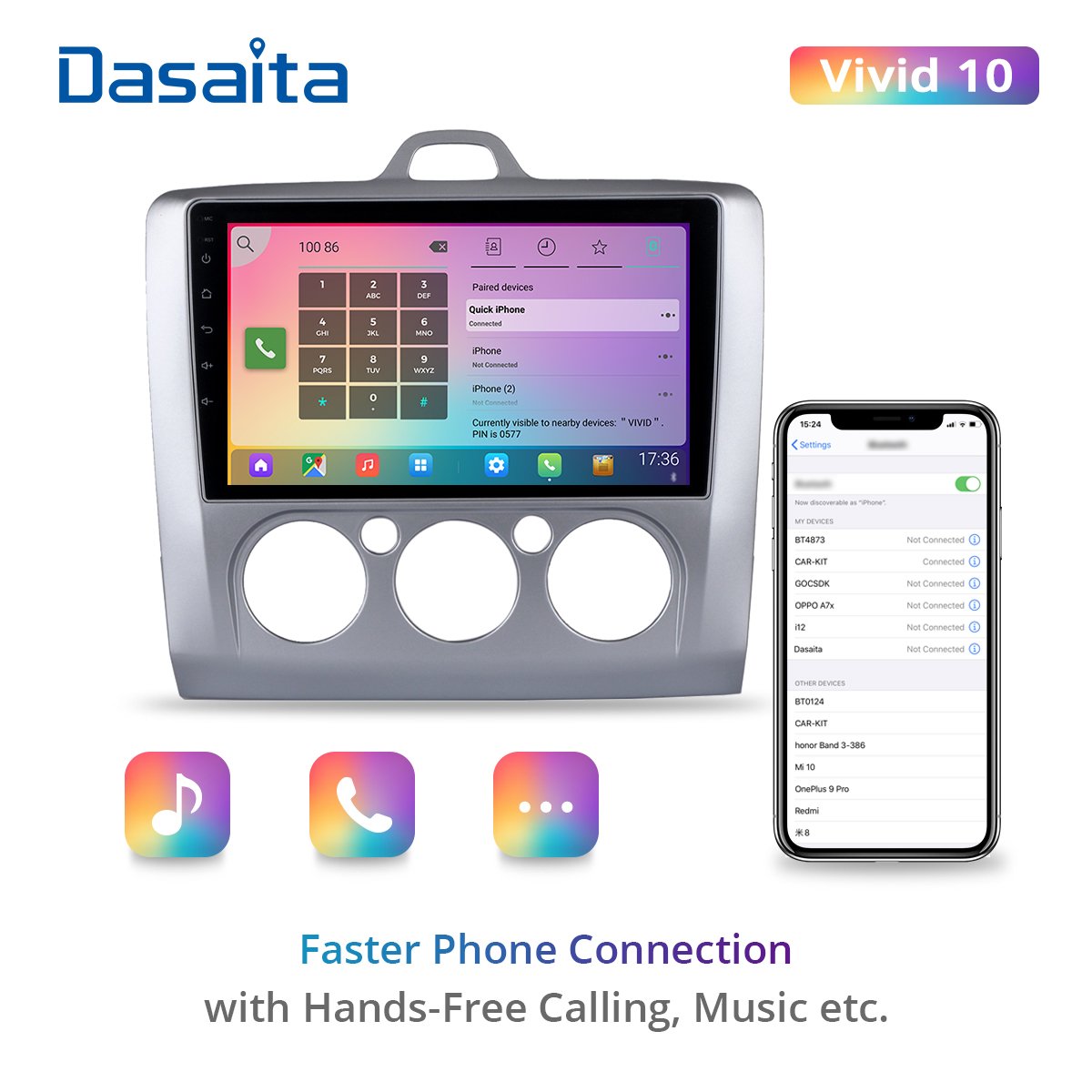 Dasaita Vivid For Ford Focus (Manual AC) 2004-2011 car radio Android 10 Apple Carplay Android Auto Navigation GPS 4G RAM 64G ROM