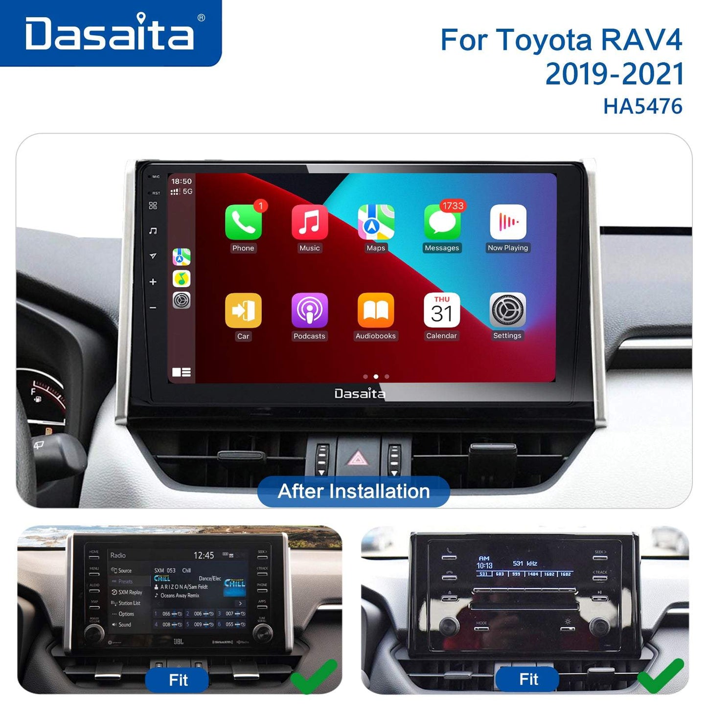 Dasaita Vivid11 Toyota RAV4 2019 2020 2021 Car Stereo 10.2 Inch Carplay Android Auto PX6 4G+64G Android11 1280*720 DSP AHD Radio