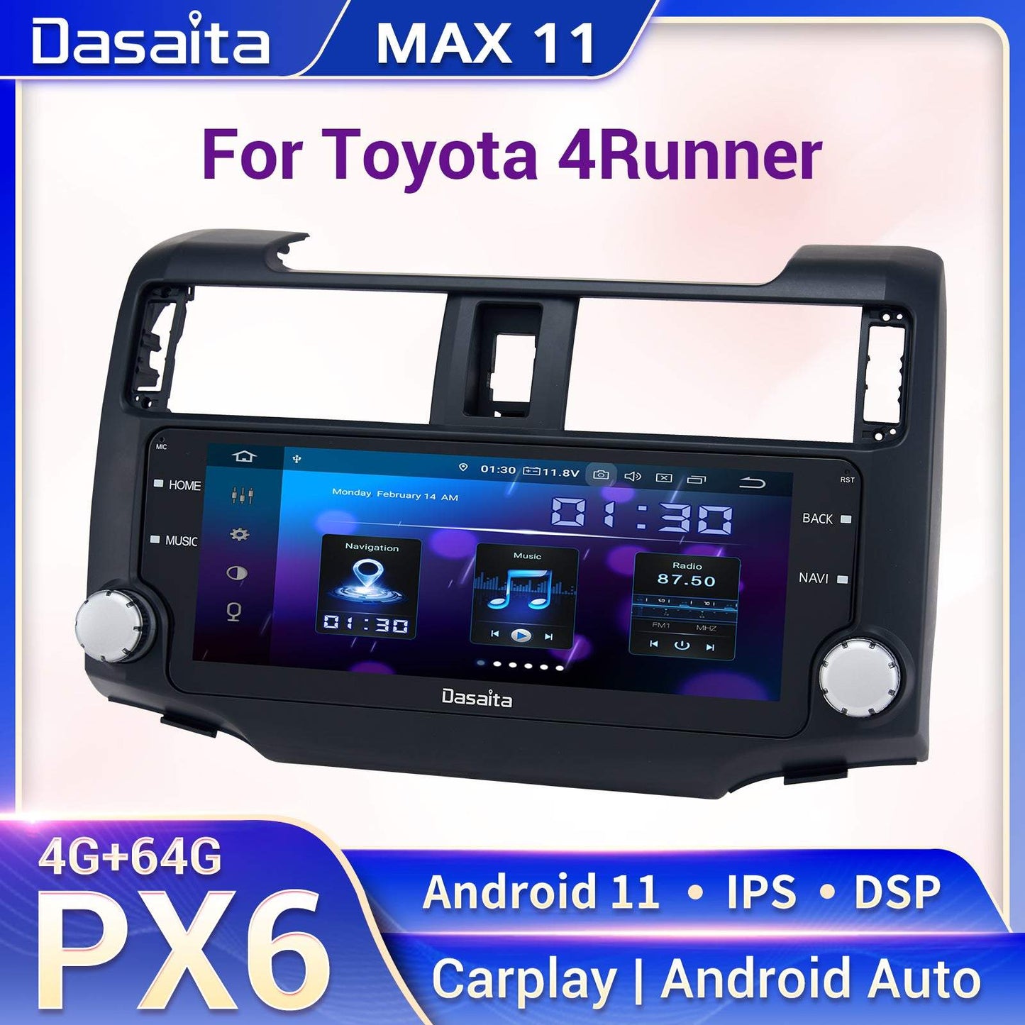 Dasaita MAX11 Toyota 4Runner 2014 2015 2016 2017 2018 Car Stereo 10.25 Inch Carplay Android Auto PX6 4G+64G Android11 1280*480 DSP AHD Radio