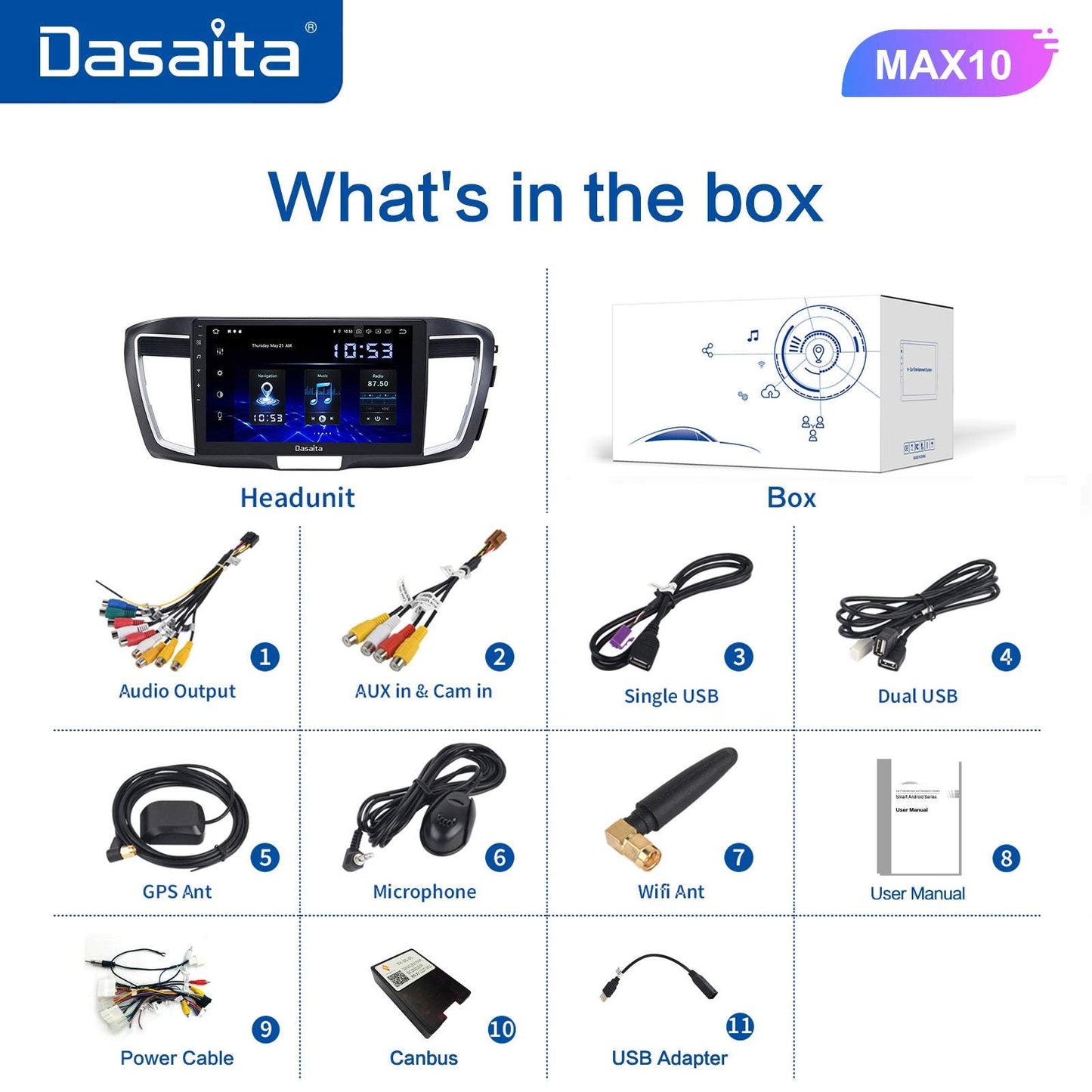Dasaita MAX11 Toyota RAV4 2012 2013 2014 2015 2016 2017 Car Stereo 10.2 Inch Carplay Android Auto PX6 4G+64G Android11 1280*720 DSP AHD Radio