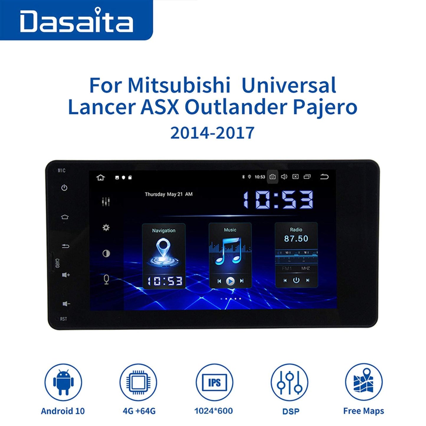 Dasaita MAX10 Double Din For Mitsubishi Lancer ASX Outlander Pajero Car Stereo GPS Navigation IPS 2.5D Screen Android 10