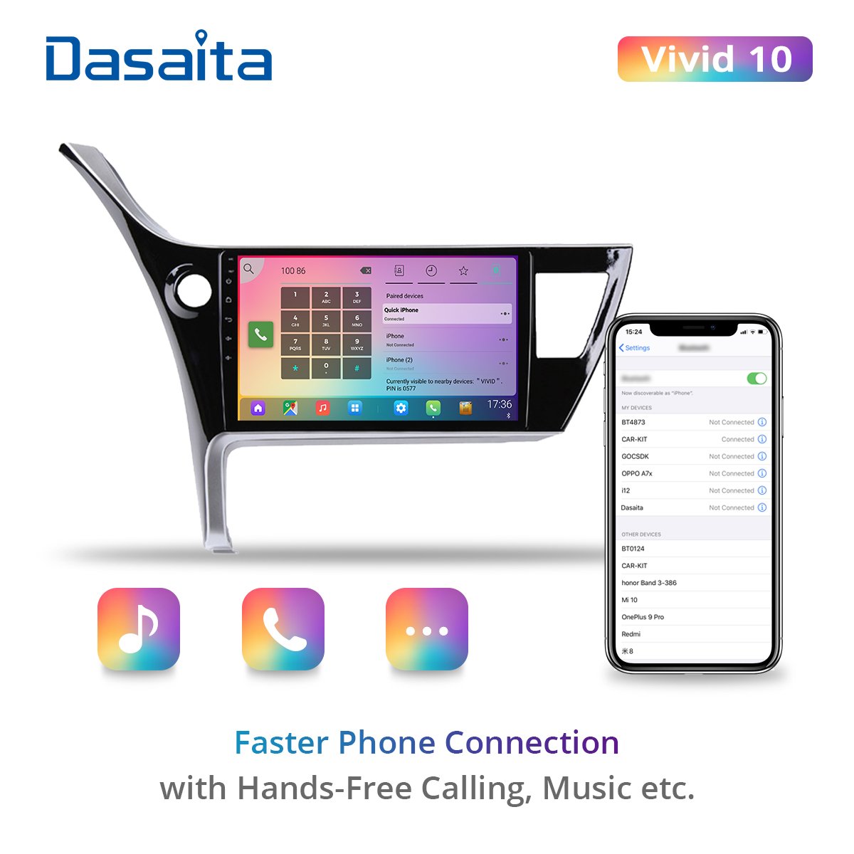 Dasaita Vivid For Toyota Corolla 2017 2018 Car Stereo Android Auto Carplay Multimedia Video Player Navigation GPS 1280*720 BT5.0