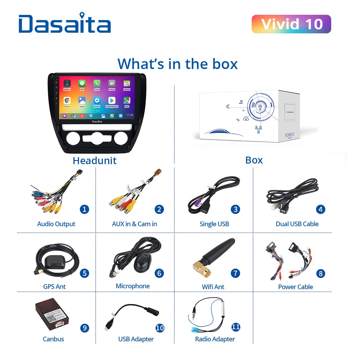 Dasaita For VW Jetta 2011 2012 2013 2014 2015 Apple Carplay Android Auto car intelligent system radio Navigation GPS DSP 4G 64G