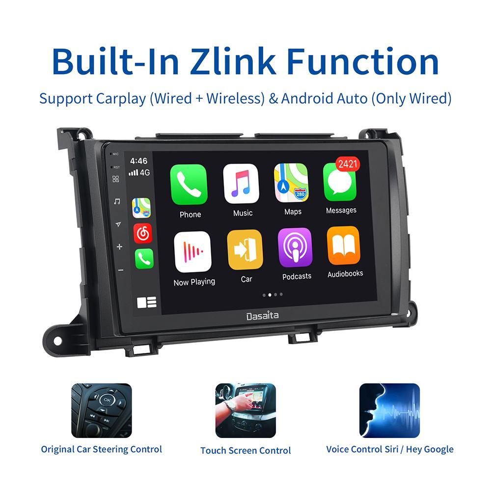Dasaita 9" Multi Touch Screen 1 din Car Radio Android 10.0 for Toyota Sienna XL30 2011 2012 2013 2014 Bluetooth Carplay
