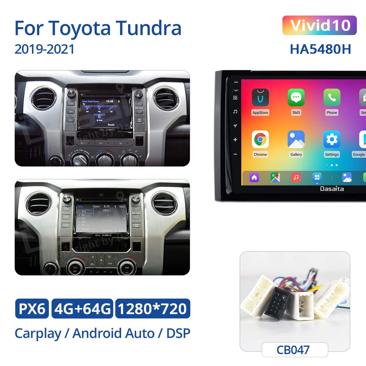 Dasaita Vivid11 Toyota Tundra 2014 2015 2016 2017 2018 Car Stereo 9 Inch Carplay Android Auto PX6 4G+64G Android11 1280*720 DSP AHD Radio