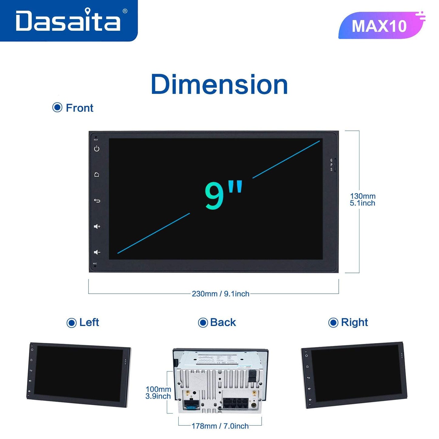 Dasaita MAX11 Toyota Universal/Sienna Single Din Car Stereo 9 Inch Carplay Android Auto PX6 4G+64G Android11 1280*720 DSP AHD Radio