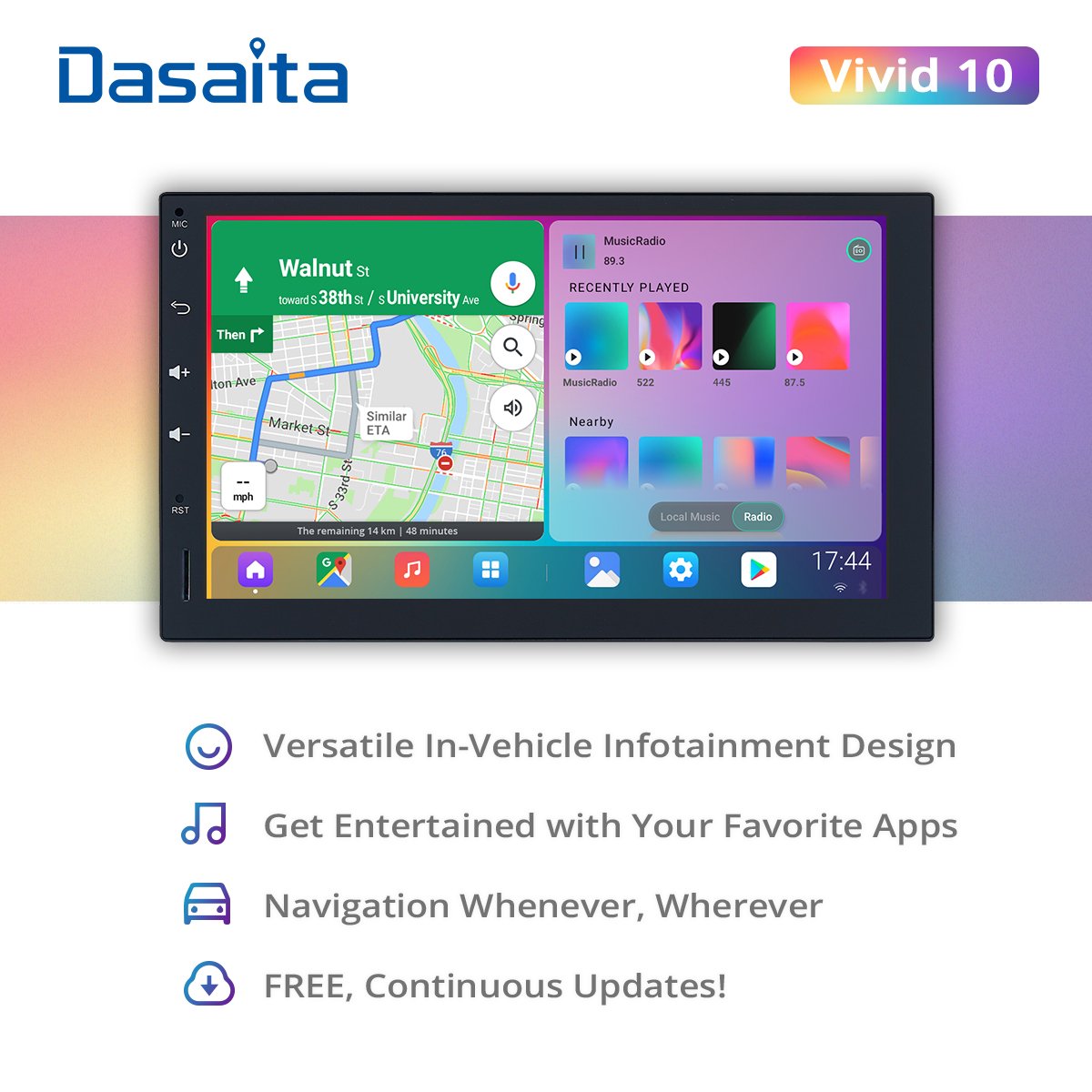 Dasaita Vivid 2 Din Android GPS Navigation 7 Inch IPS Touch Screen 1024*600 Car Radio Bluetooth DSP Apple Carplay Android Auto