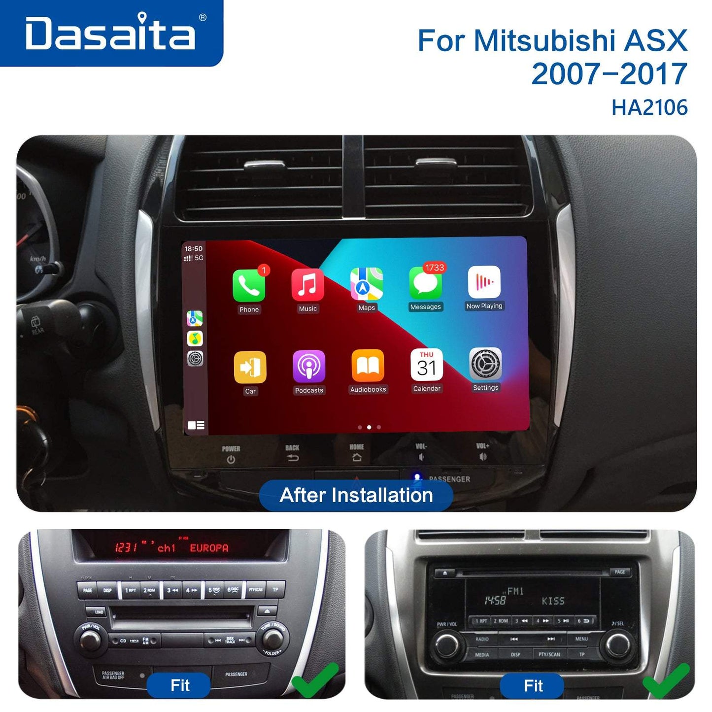 Dasaita MAX10/MAX11 Mitsubishi ASX 2007 2008 2009 2010 2011 2012 2013 2014 2015 2016 2017 Car Stereo Carplay Android Auto 4+64G Android10/Android11 1280*720 Radio