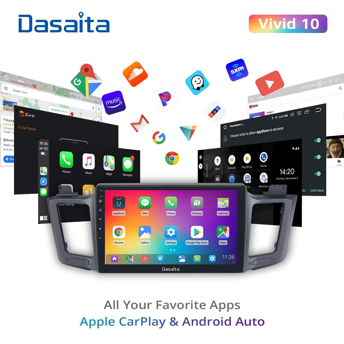 Dasaita Vivid10 Toyota RAV4 2012 2013 2014 2015 2016 2017 Car Stereo 10.2 Inch Carplay Android Auto PX6 4G+64G Android10 1280*720 DSP AHD Radio