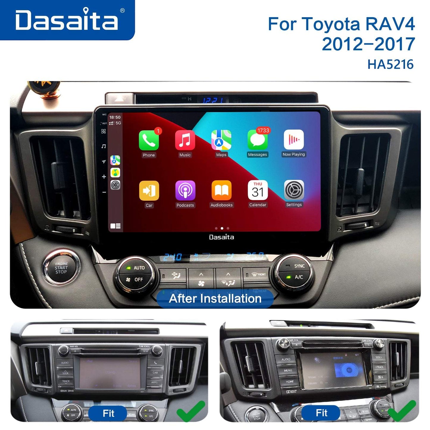 Dasaita MAX11 Toyota RAV4 2012 2013 2014 2015 2016 2017 Car Stereo 10.2 Inch Carplay Android Auto PX6 4G+64G Android11 1280*720 DSP AHD Radio