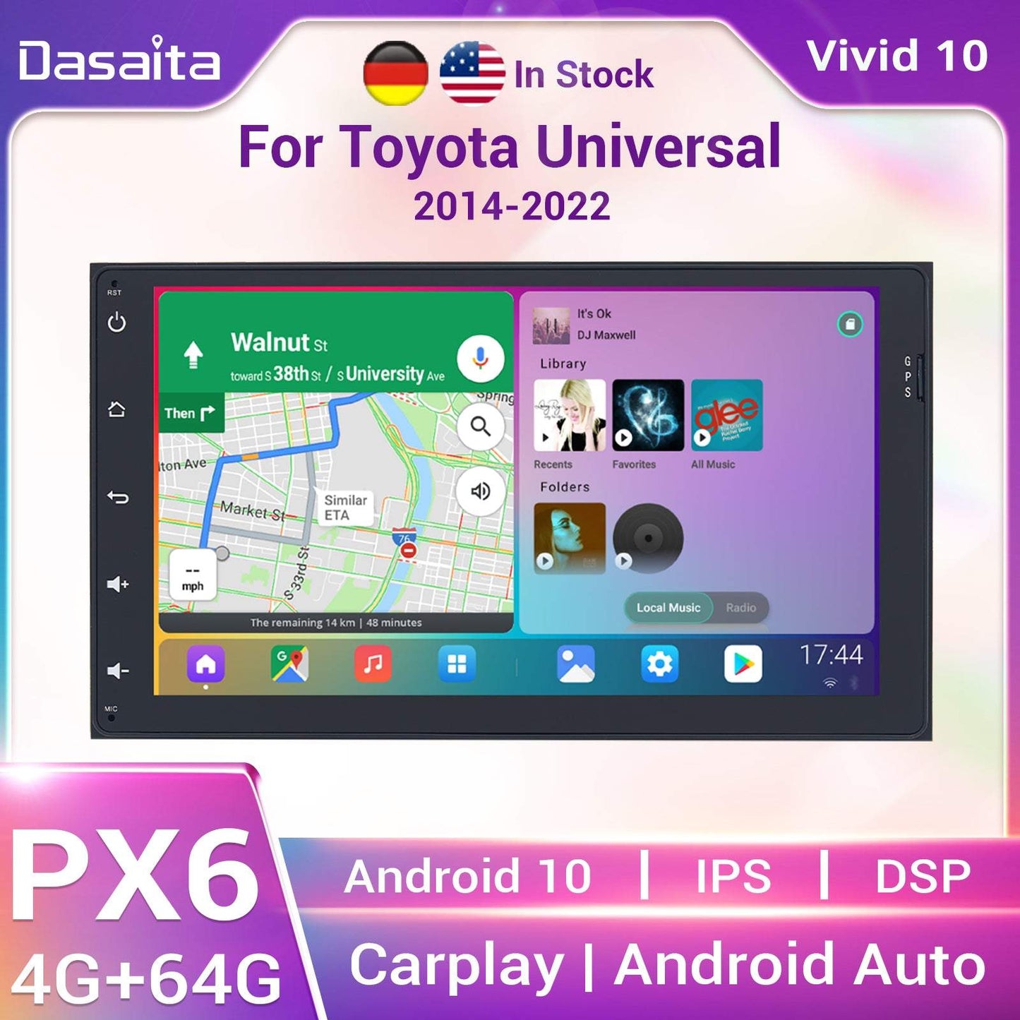 Dasaita Vivid10/Vivid11 Toyota Universal 2014-2022 Car Stereo 9 Inch Carplay Android Auto PX6 4G+64G Android10/Android11 1280*720 DSP AHD Radio