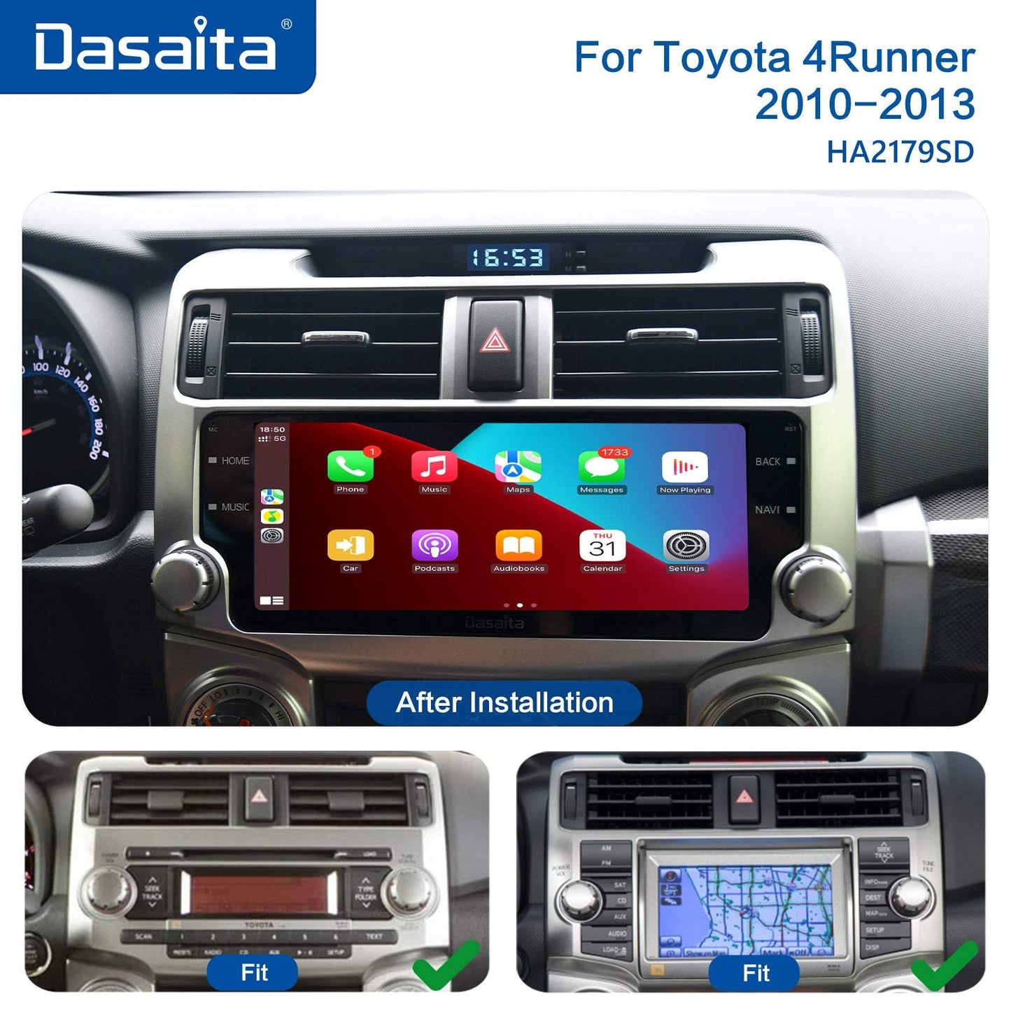 Dasaita MAX10/MAX11 Toyota 4Runner 2014 2015 2016 2017 2018 2019 Car Stereo 10.25 Inch Carplay Android Auto PX6 4G+64G Android10/Android11 1280*480 DSP AHD Radio